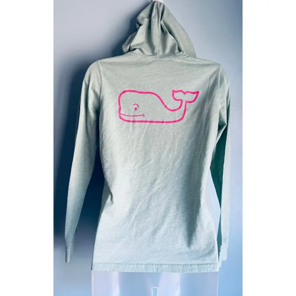 Vineyard Vines Logo Hooded Long Sleeve Tee Sz XS Green and Pink